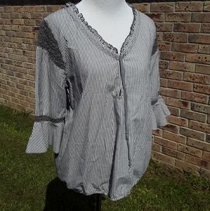 Free people striped grey and white  peasant top